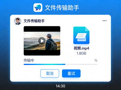 Telegram中文版文件传输界面截图，展示发送一个1.8GB视频文件的对话框