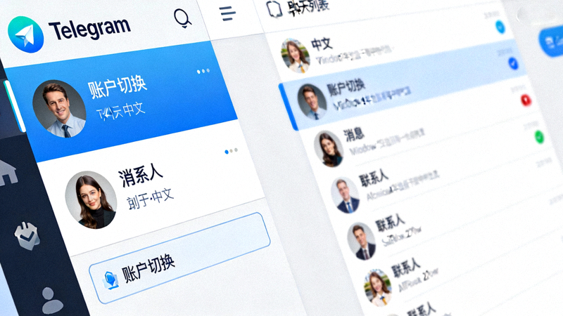 Telegram中文版Windows桌面客户端同时登录两个不同账户的界面截图，展示便捷的账户切换侧边栏