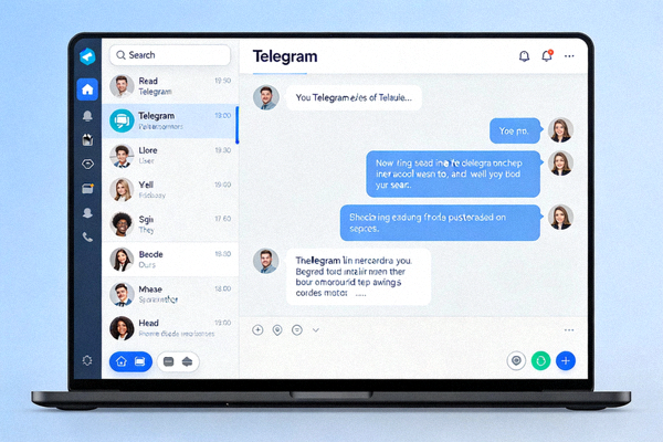 Telegram中文版在桌面电脑上的使用界面截图，展示了清晰的聊天窗口和侧边栏